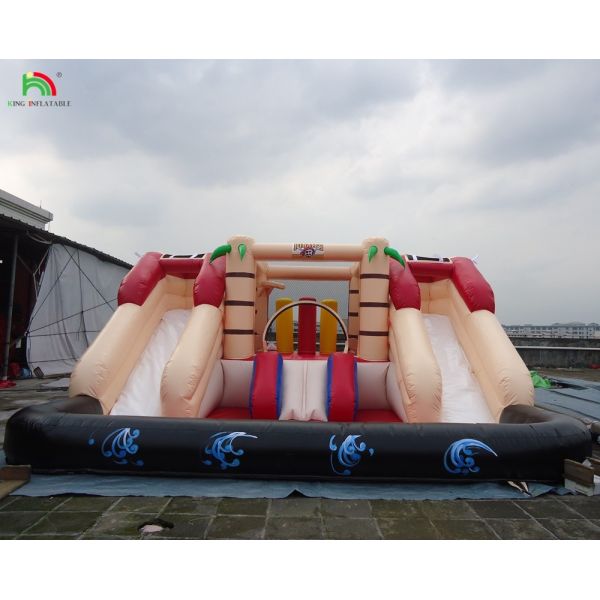 Custom Inflatable Bouncer Combo Castle Dry And Wet Combo Double Lane Inflatable Water Slide with Pool