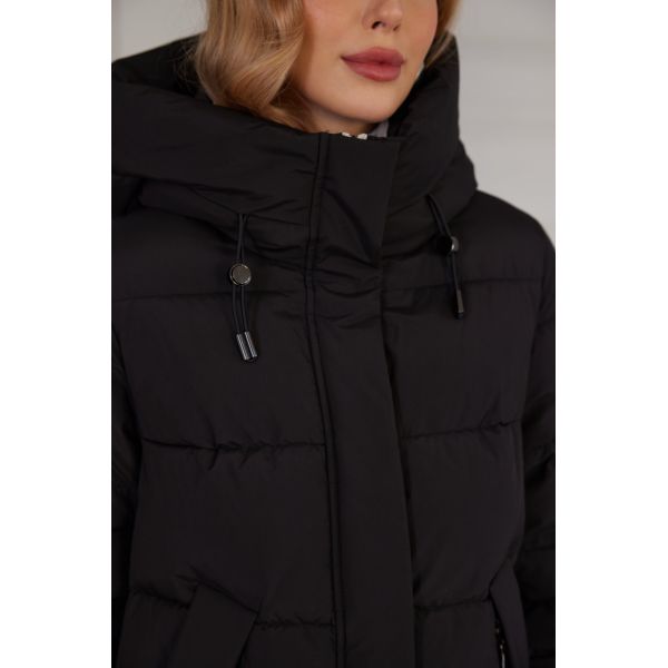 Classic Contrast Color Medium Length Thickened Down / Cotton Jacket, lower knees length, water proof, windproof black women coat, ,