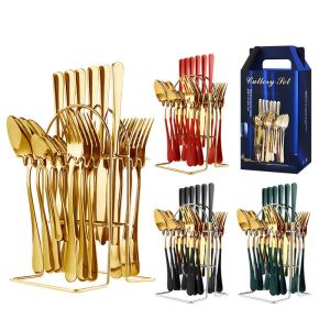 ODM Stainless Steel Silverware Set 24 Piece Cutlery Set With Storage Rack