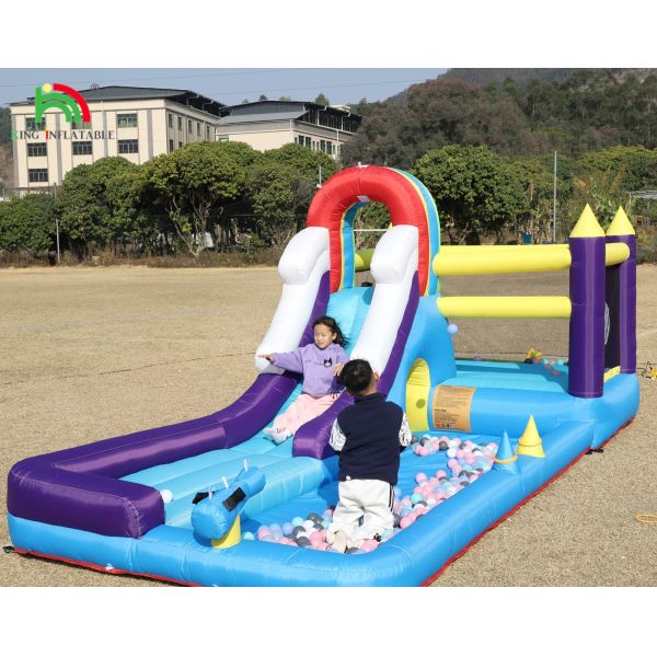 Inflatable Bounce House Combo With Slide Climbing Wall Obstacles Trampoline Ball Pit Pool