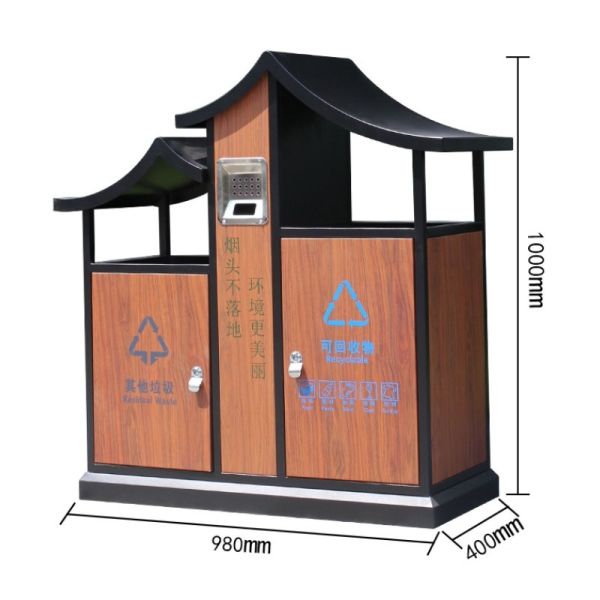 Stainless Steel Antique Eaves Garbage Bin Ancient Town Retro Waste Bin For