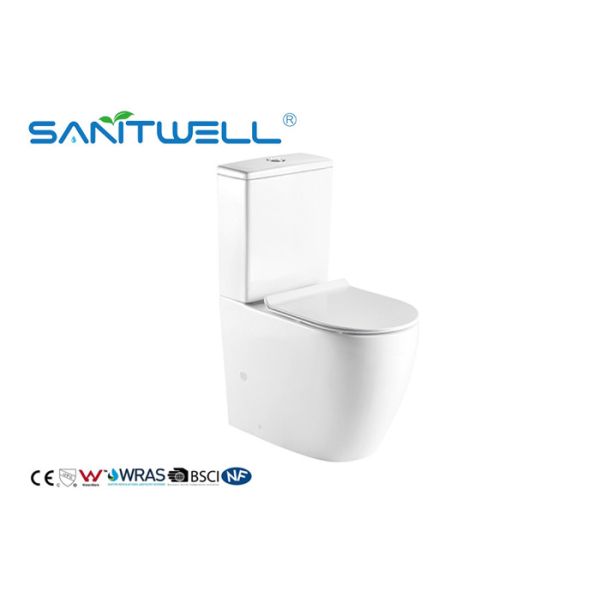 White Rimless Wc Close Coupled Toilet Ceramic Material With Size 630 * 380 *