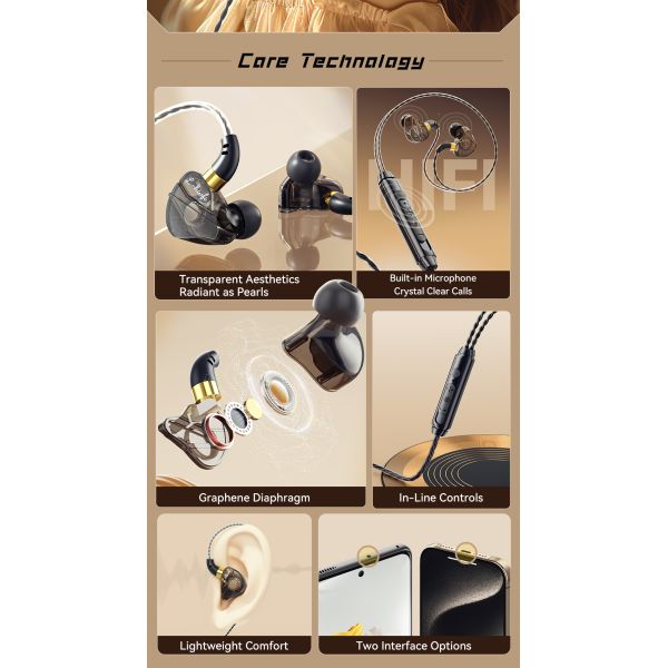 3.5mm Jack Aux USB Type C Earphone With HiFi Touch Control