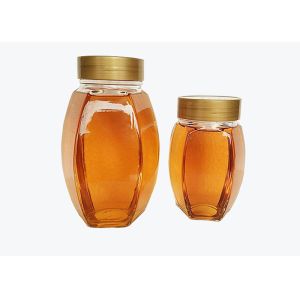 Oval Hexagonal Glass Honey Jars Transparent Color Moistureproof Feature