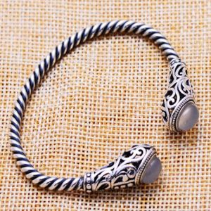 Sterling Silver Cable Bracelet with Chalcedony Open Adjustable Cuff Bracelet