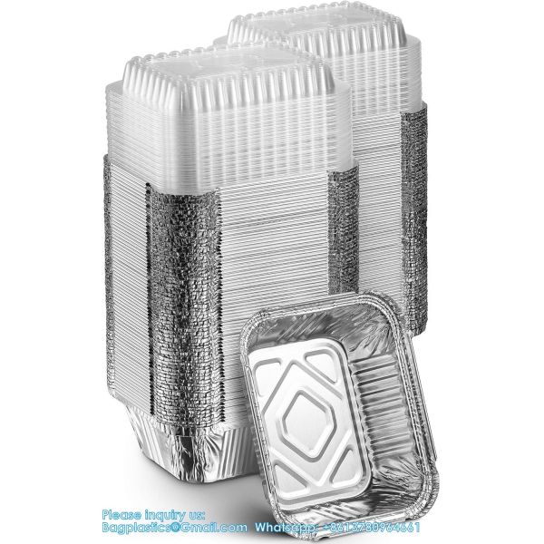 Disposable Takeout Pans With Clear Lids | 1lb Capacity Aluminum Foil Food Drip
