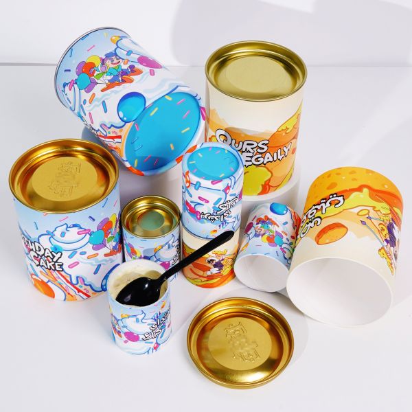 Eco-Friendly And Recyclable Cardboard Paper composite Cans With Metal Lid For