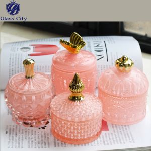 European Style Handmade Footed Glass Candy Jars Unique Shape