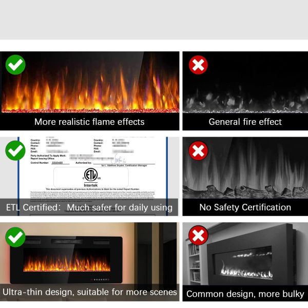 Wall Mounted Electric Fireplace 12 Flame Color Options and Remote Control Included