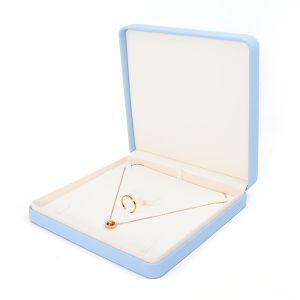 Light Blue Leather Jewelry Box for Big Jewelry Set Necklace Bracelet Earrings