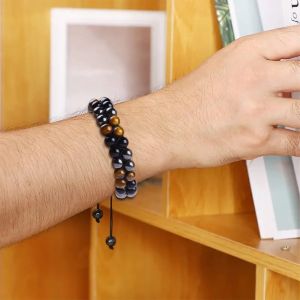 Adjustable Double Layer Handmade Triple Stone Braided Rope Healing Bracelet