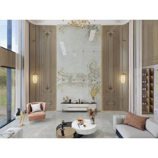Interior Home Wall Paneling Decor with Modern Backlit Onyx Marble TV Background Panel