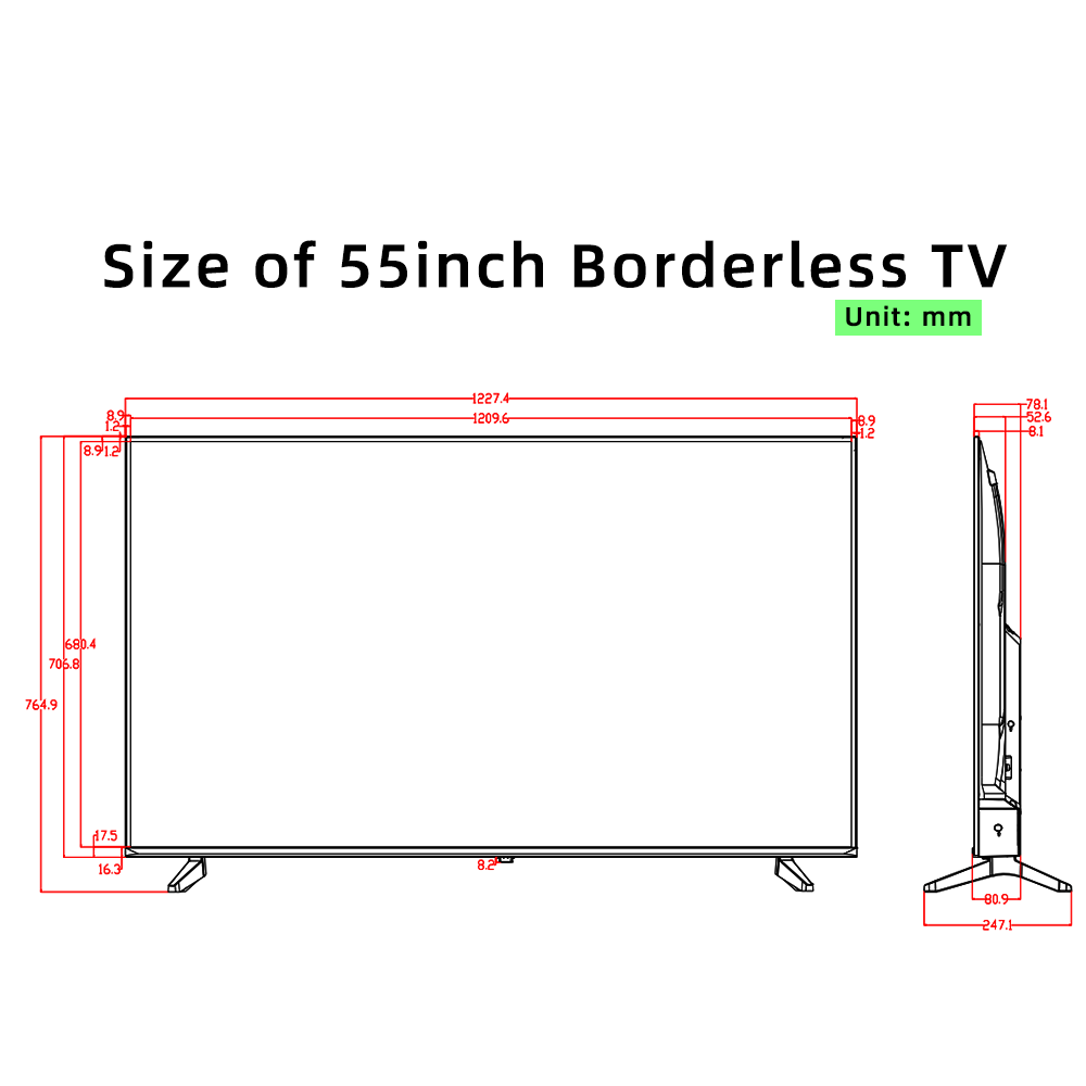 55" Ultra Slim Bezel Smart TV, 2K/4K UHD A+ Panel | Customizable For Business