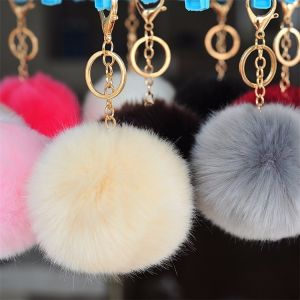 New fancy cute cheap faux fox fur pom pom ball key chain / Small pom pom key