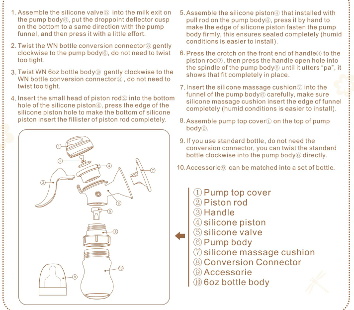 Sundelight PP SILICONE BPA Free Manual Breast Pump With Bottle