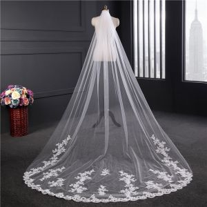 Fashionable Customized 3m*1.8m Wholesale Appliqued Lace Tulle Bridal Wedding