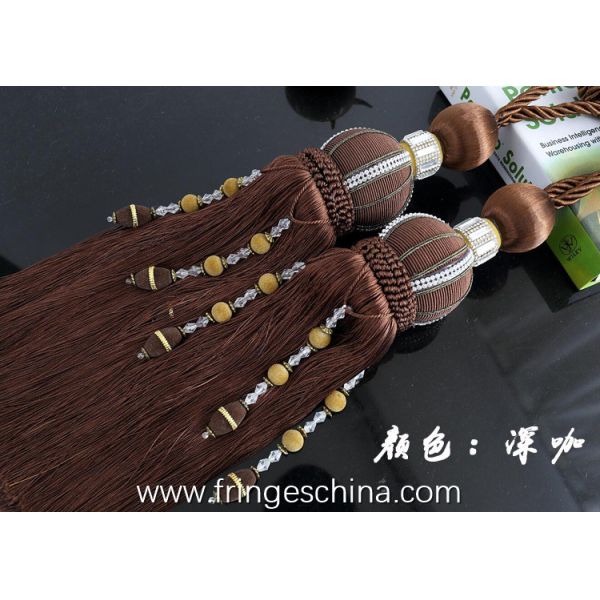 Delicate custom long tassel fringe trimming for curtain attractive tieback hanging ball