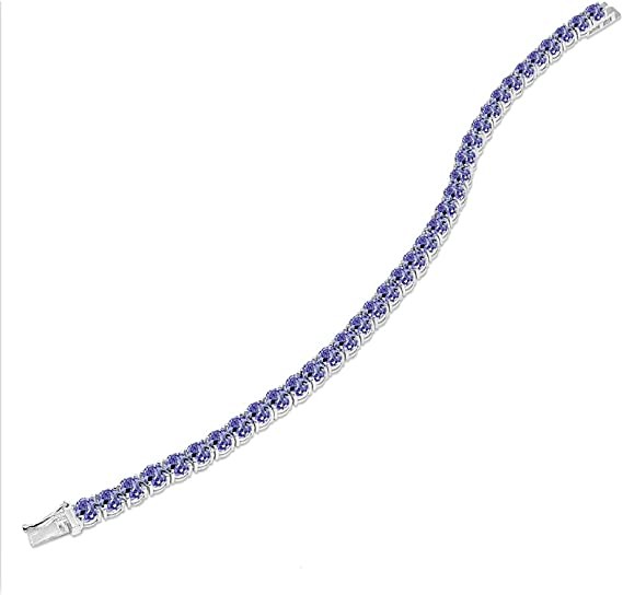 24.70 CTW Natural Tanzanite And CZ Bracelet In 14K Solid White Gold