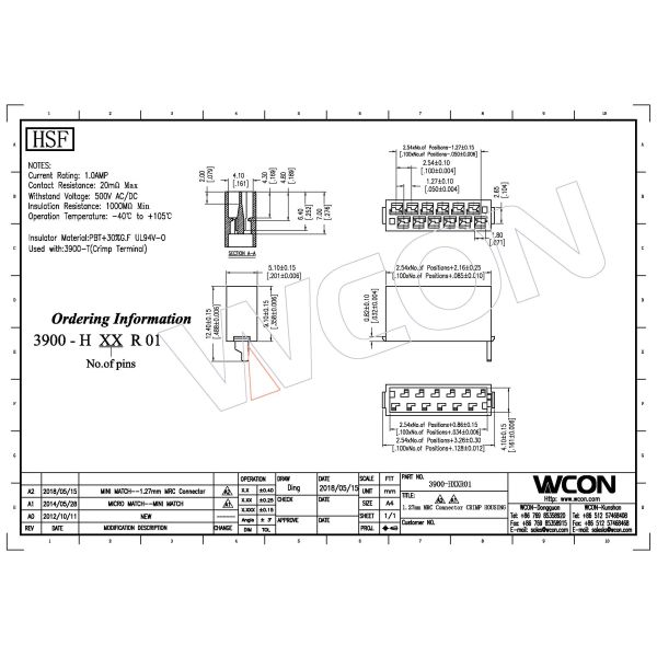 WCON Anti Jump Circuit Board Wire Connectors , Red Head Wire To Board Crimp