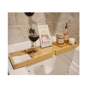 Bamboo Bathroom suppliers Bathtub Caddy with Extending Sides and Adjustable