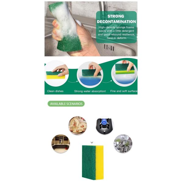 5Pcs/pack Cheap Price Sponge Scouring Pad Rectangle Sponges for Dishes Cleaning Dish Washing Scrubber Kitchen Washing Brush