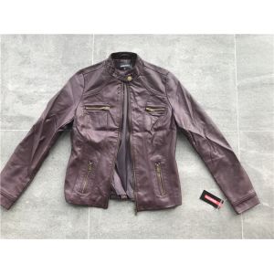 Burgundy Pu Leather Coat / Biker Jacket With Triple Stitching Tw77492