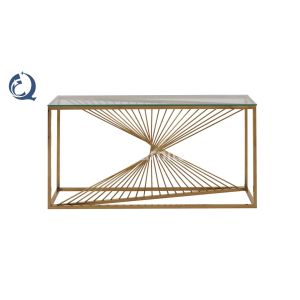Tempered Glass 150x45x85cm SS Console Table French Style Gold Metal Legs