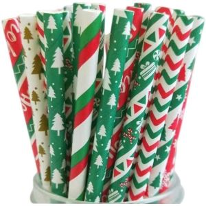 Christmas Decorative Biodegradable Paper Drinking Straws