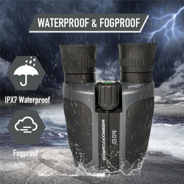 Grey IPX7 Waterproof Porro 8x32 Ultra Clear ED Binoculars Telescope For Hunting