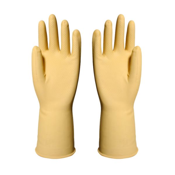 Natural Latex Heavy Duty Long Rubber Gloves Unlined Slip Resistant