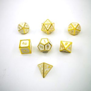 Gold Plating With White Color Metal Dice Set Perfect For Tabletop Games Or DnD