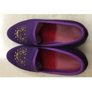 Purple Mens Velvet Slip On Loafers , Mens Velvet Slippers Embroidered for Party