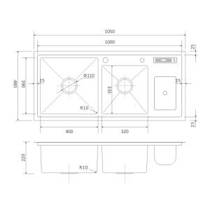 42' Top Mount Multi Function Kitchen Sink Knife Holder 105x48