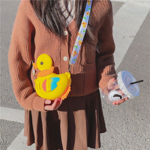 Cartoon Small Crossbody Bag For Teen Girls Silicone Bunny Duck Purse Handbag Kids Waterproof Shoulder Bag Makeup Bag