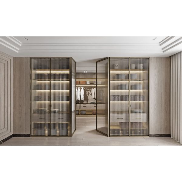 YALIG Bedroom Furniture Modern Wooden Wardrobe with Glass Door in 2D / 3D