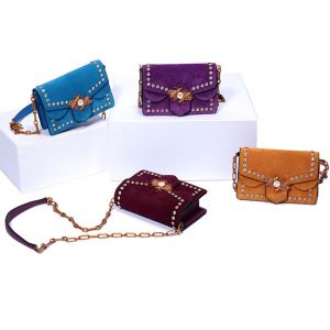 Polished Leather Single Womens Shoulder Handbags , Honeybee Fashion Rivets