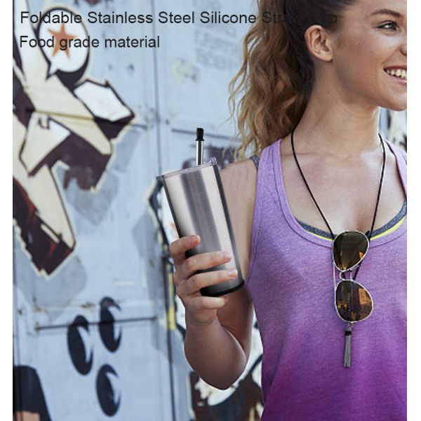 600ml hot sell Double Wall Stainless Steel Vacuum insulated water bottle Thermos Mugs with foldable straw