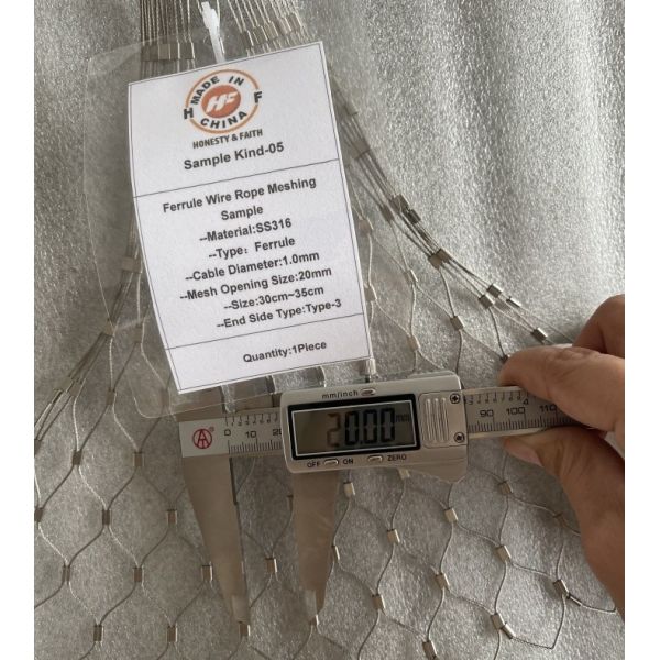 20m*20mm Hole Size 1mm Wire Diameter Stainless Steel Ferrule Wire Rope Mesh For