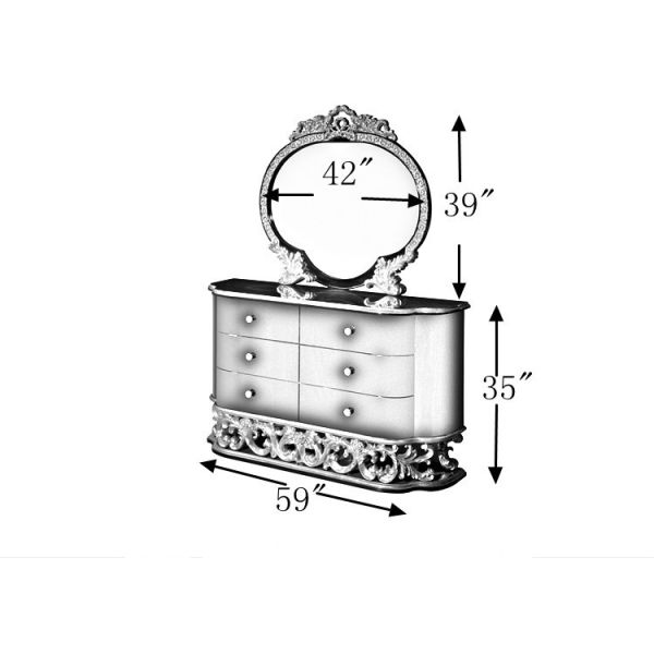 Black carved base dresser draws with mirror in black and match louis xvi bedroom TX-002
