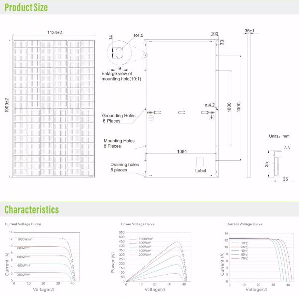 IP67 Green Energy Aluminium Frame Solar Panel With High Efficiency Monocrystalline Solar Panel Cells