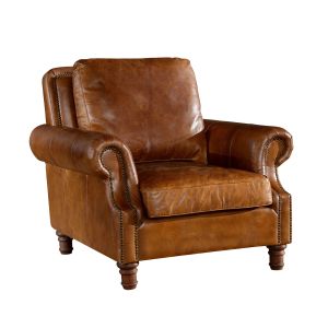 Quality Retro Brown High Back Leather Armchair Hard Solidwood Frame American Style for sale