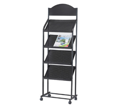 Buy Removable Metal Newspaper Display Stands , Brochure Display Racks With Wheel at wholesale prices
