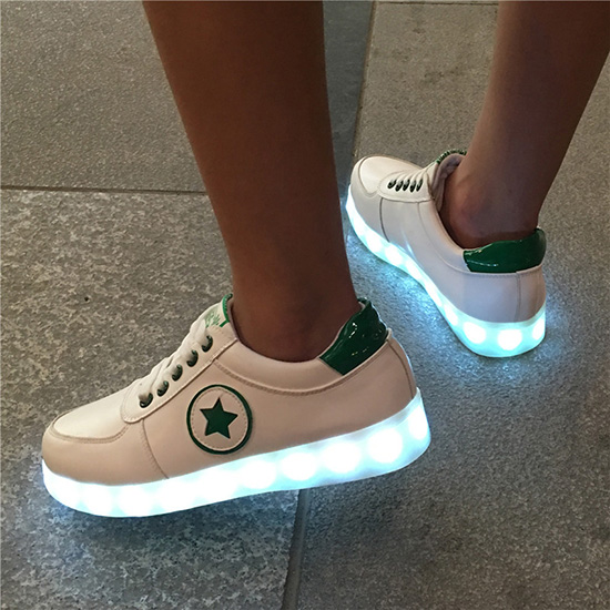 Waterproof White Rechargeable LED Sneakers Full Size Range 11 Changing Modes