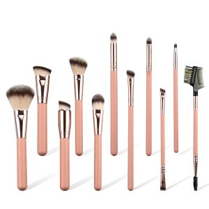 11pcs Premium Private Vegan Cosmetic Brush Custom Pink Double Headed
