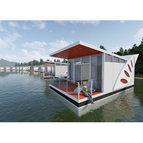 Buy Large Balcony White Luxury Prefab House Above Water Prefab Floating Chalet at wholesale prices
