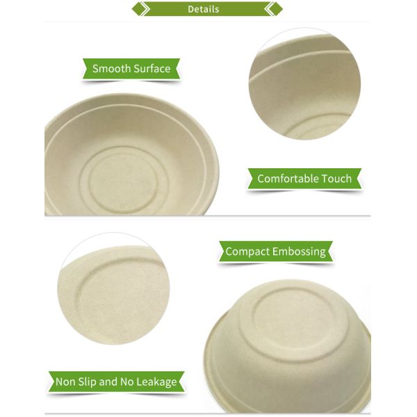 Customized Food Grade Biodegradable Disposable 1000ml 90mm Tall Sugarcane Bagasse Bowl With Lid