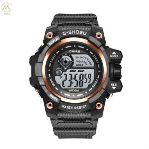 Quartz Digital Sports Watch Waterproof With Black Silicone Band