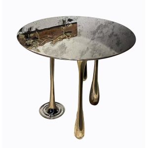 Quality Upholstery Stainless Steel Lobby Golden Coffee Table Anti Rust for sale