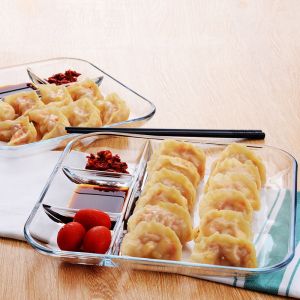 Clear Microwave Heating Partition Glass Bento Plate