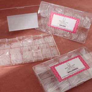 500pcs/box Custom Logo Soft Gel Clear Full Cover Medium Almond Long Coffin Nail